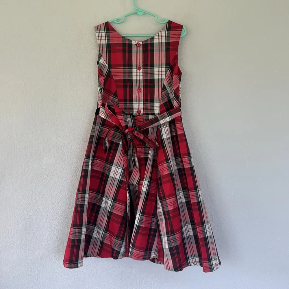 Jona Michelle red black plaid bow belt sleeveless Christmas holiday dress size 8
